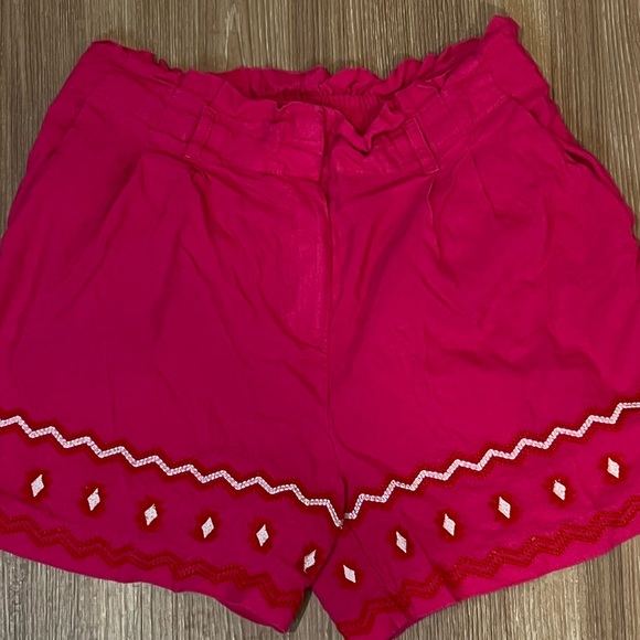 LOFT Embroidered Pink Linen Shorts - Picture 4 of 6